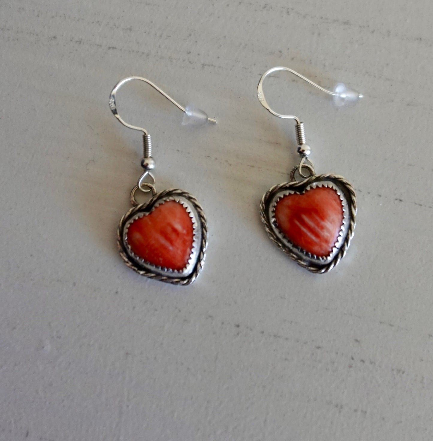 Orange Spiny Oyster Heart Earrings