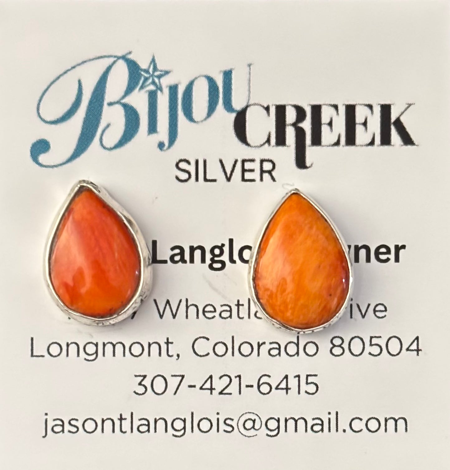 Tear drop orange spiny oyster earrings