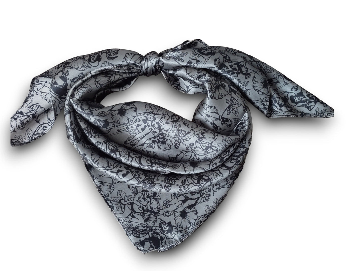 Gray floral patterned scarf on a white background
