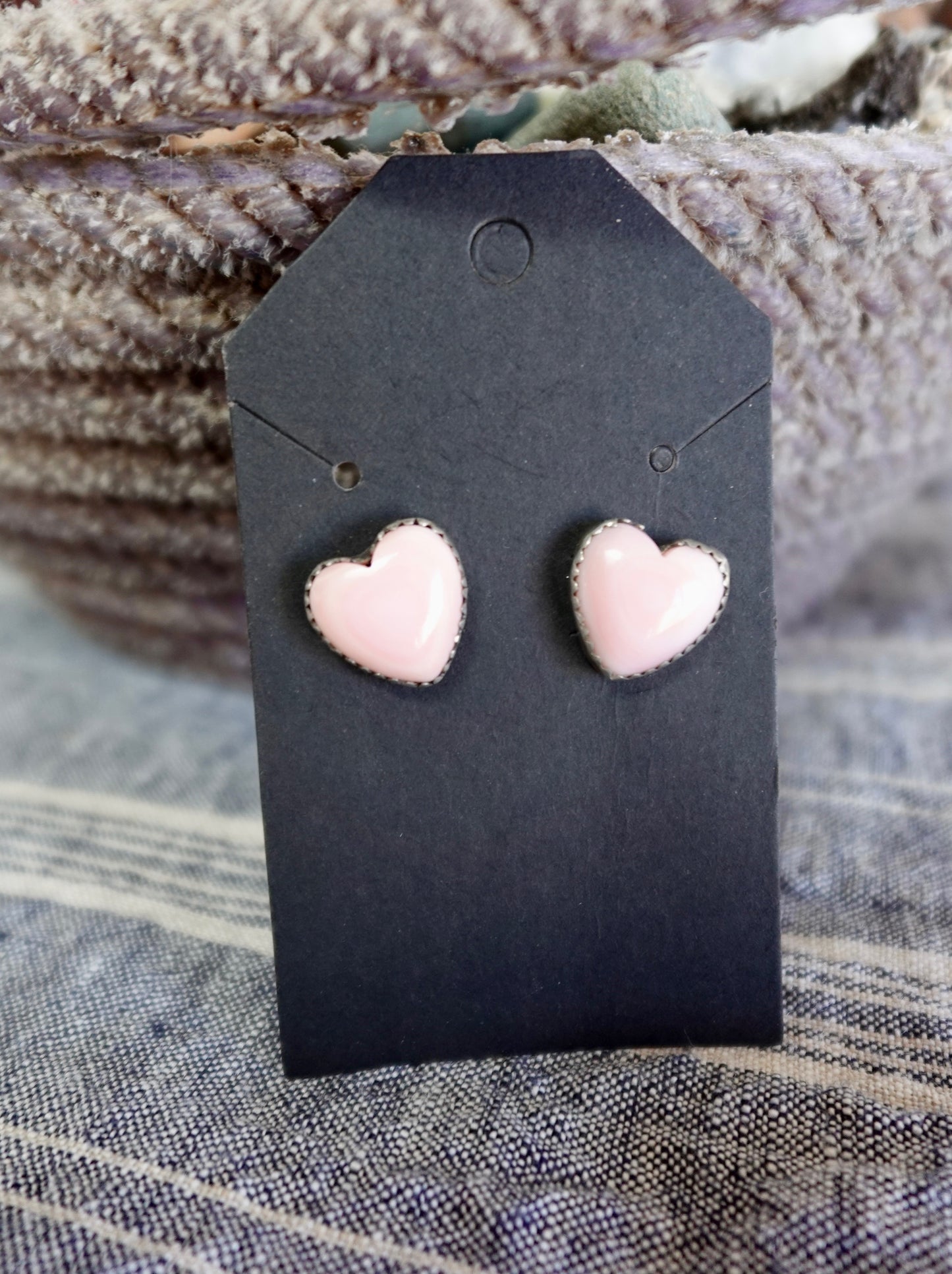 pink conch heart earrings