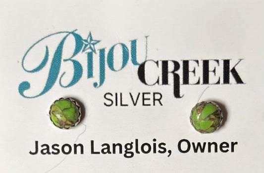 5mm Green Turquoise Stud Earrings – Sterling Silver Western Style