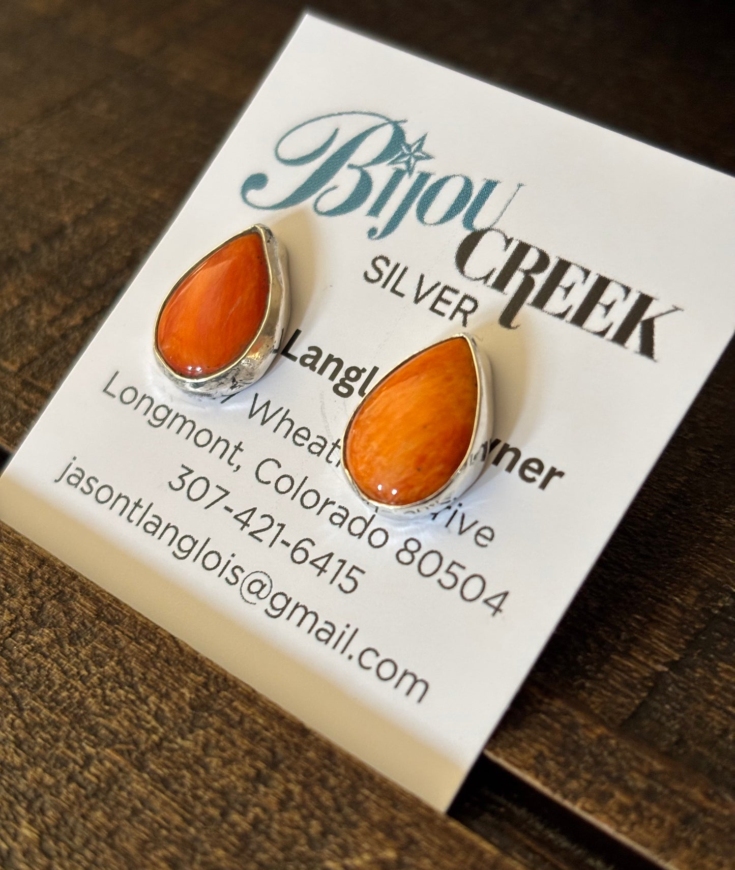 Tear drop orange spiny oyster earrings